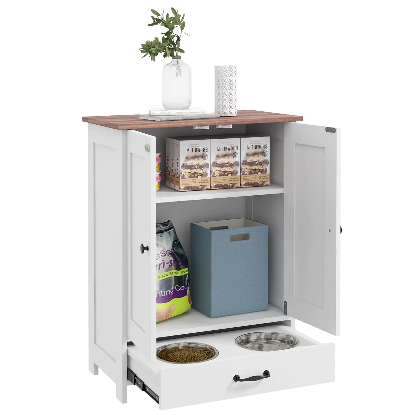 Modern Pet Feeding Cabinet with Built-In Bowls – Hidden Feeding Station & Food Storage