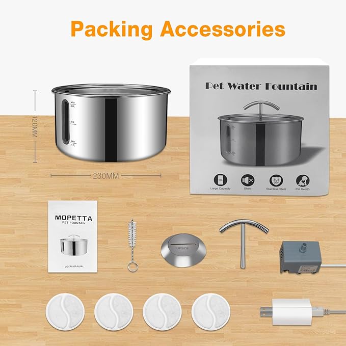 Stainless Steel Pet Water Fountain – 3.6L Automatic Pump – Quiet Filtered Drinking Fountain for Cats & Small Dogs – Hygienic & Dishwasher Safe