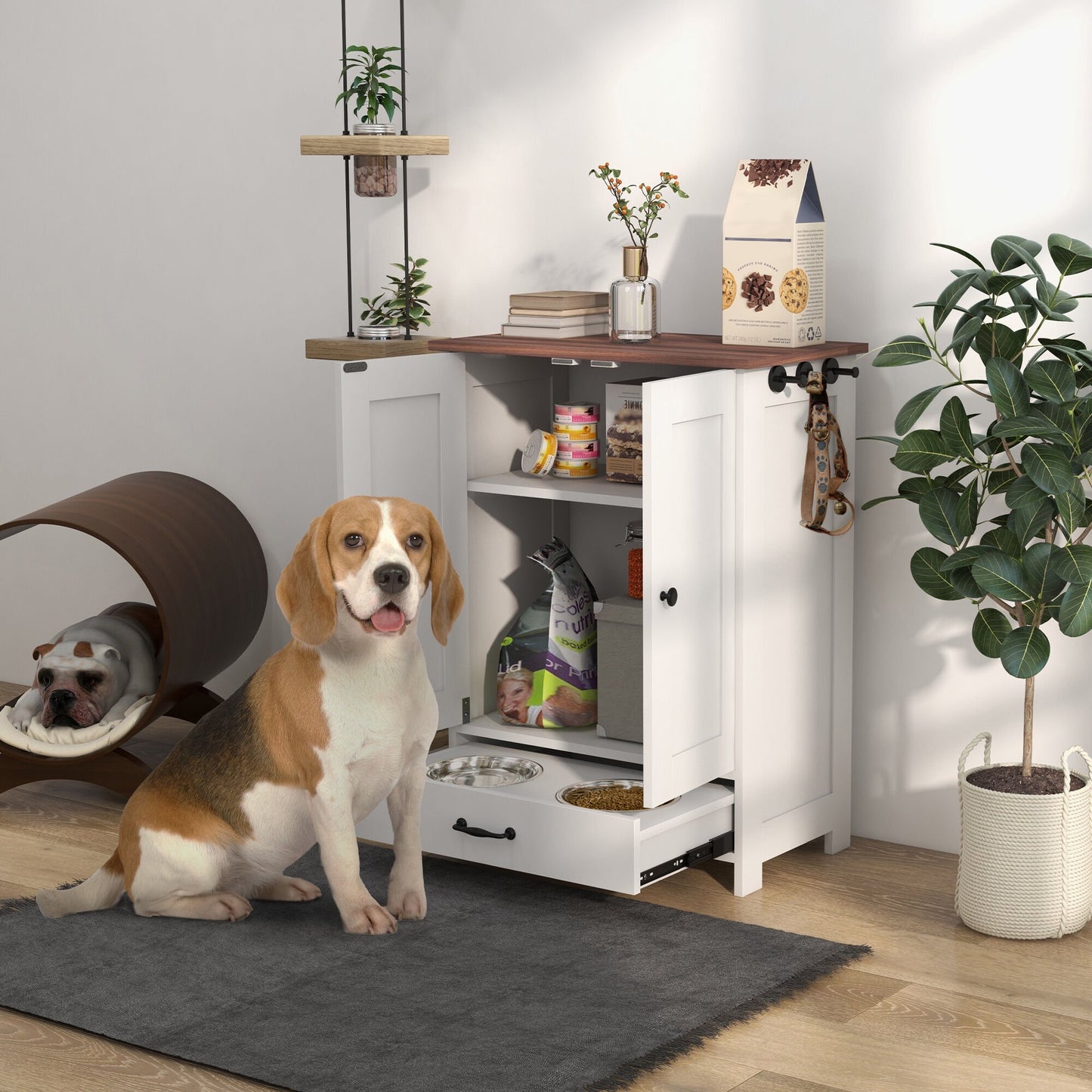 Modern Pet Feeding Cabinet with Built-In Bowls – Hidden Feeding Station & Food Storage