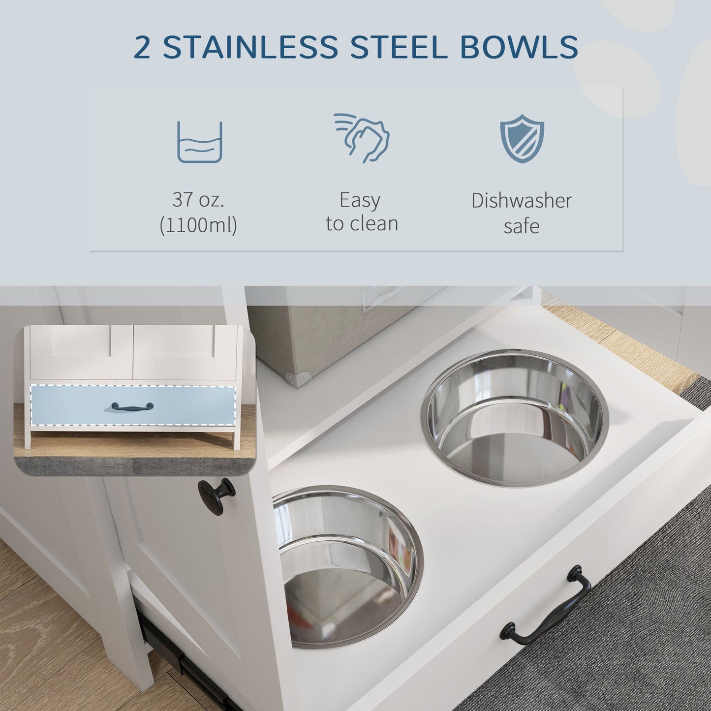 Modern Pet Feeding Cabinet with Built-In Bowls – Hidden Feeding Station & Food Storage